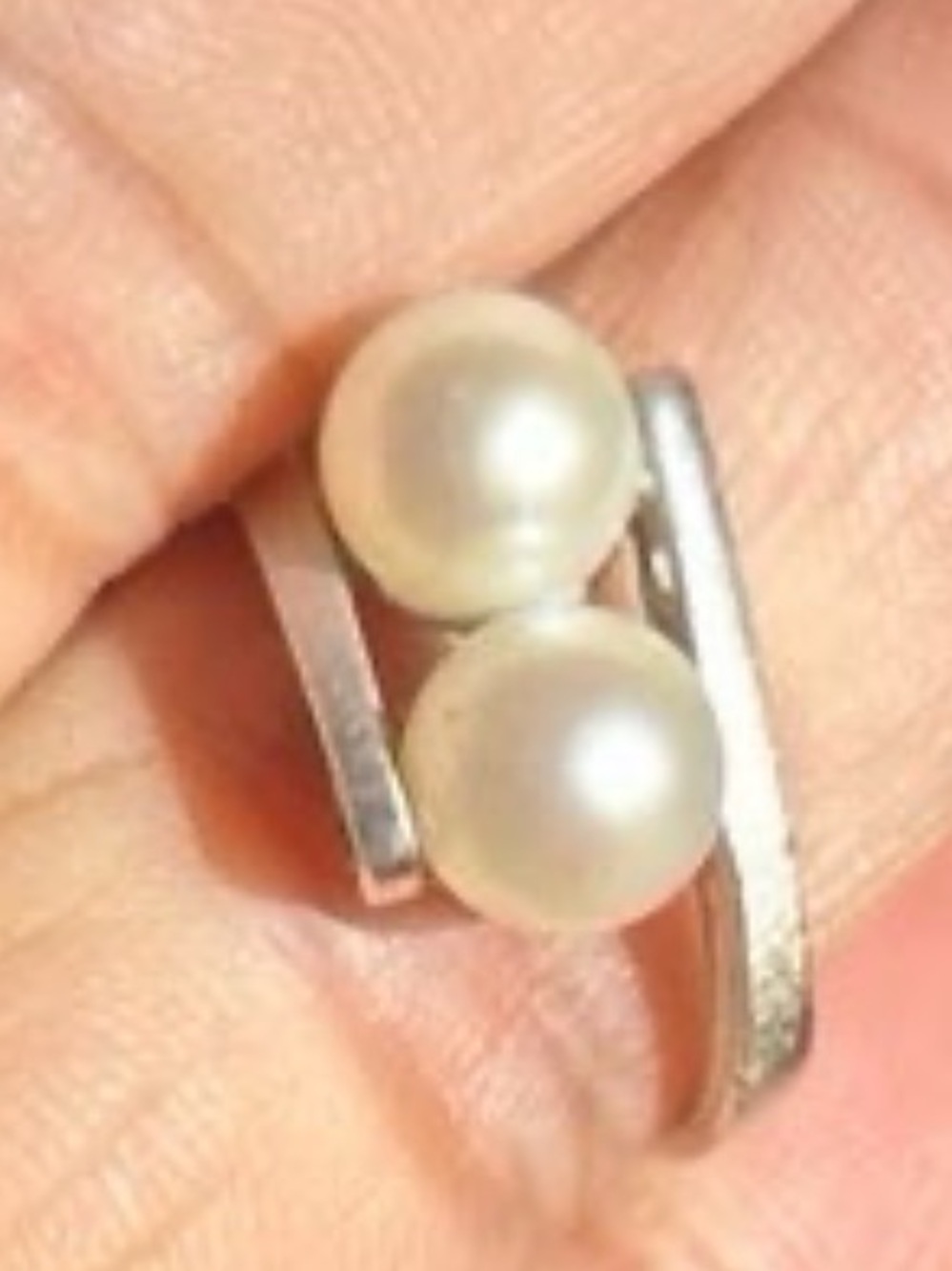 Vintage 10K solid White gold Japanese 6-7 mm Akoyo Double Pearl Ring 6 not scrap